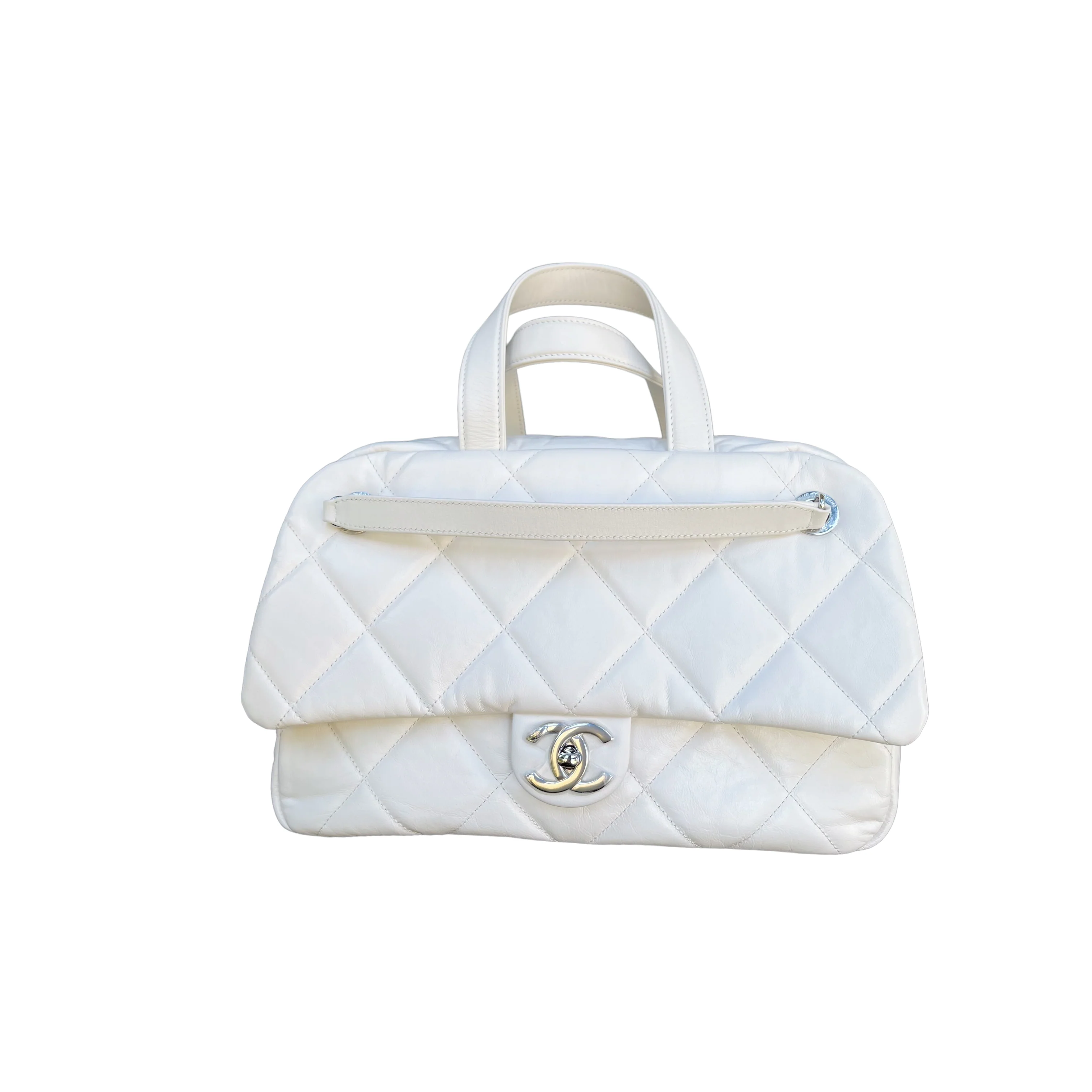 Aged Calfskin Quilted Express Bowling White SHW
