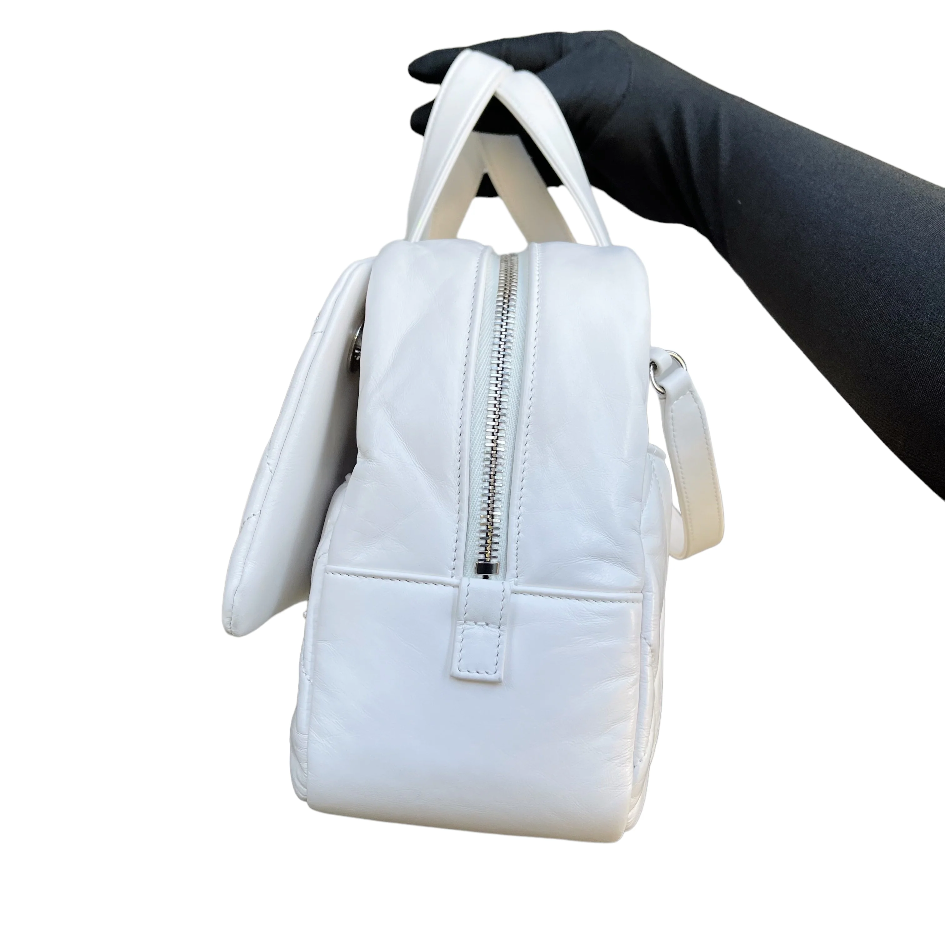 Aged Calfskin Quilted Express Bowling White SHW - Image 10
