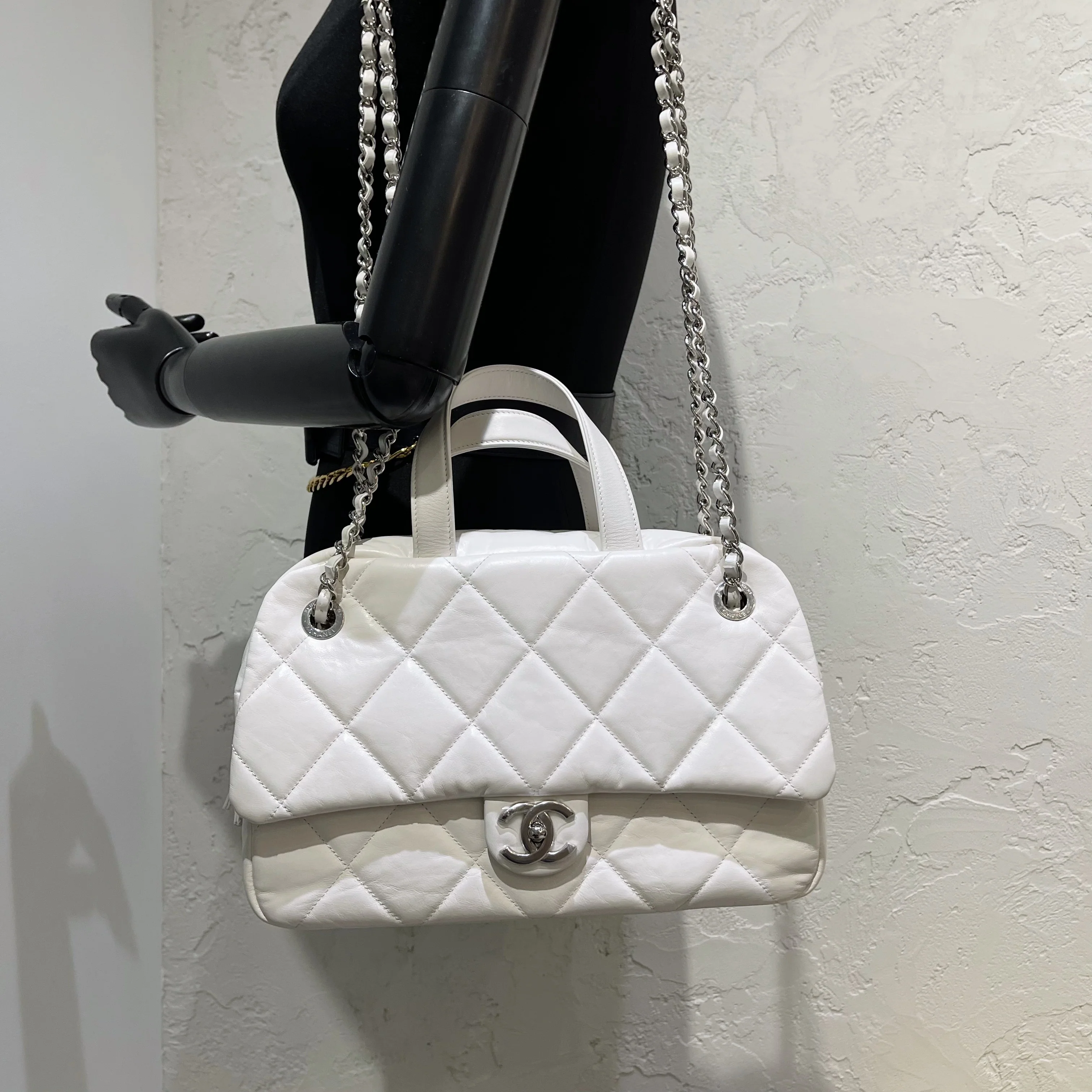 Aged Calfskin Quilted Express Bowling White SHW - Image 20