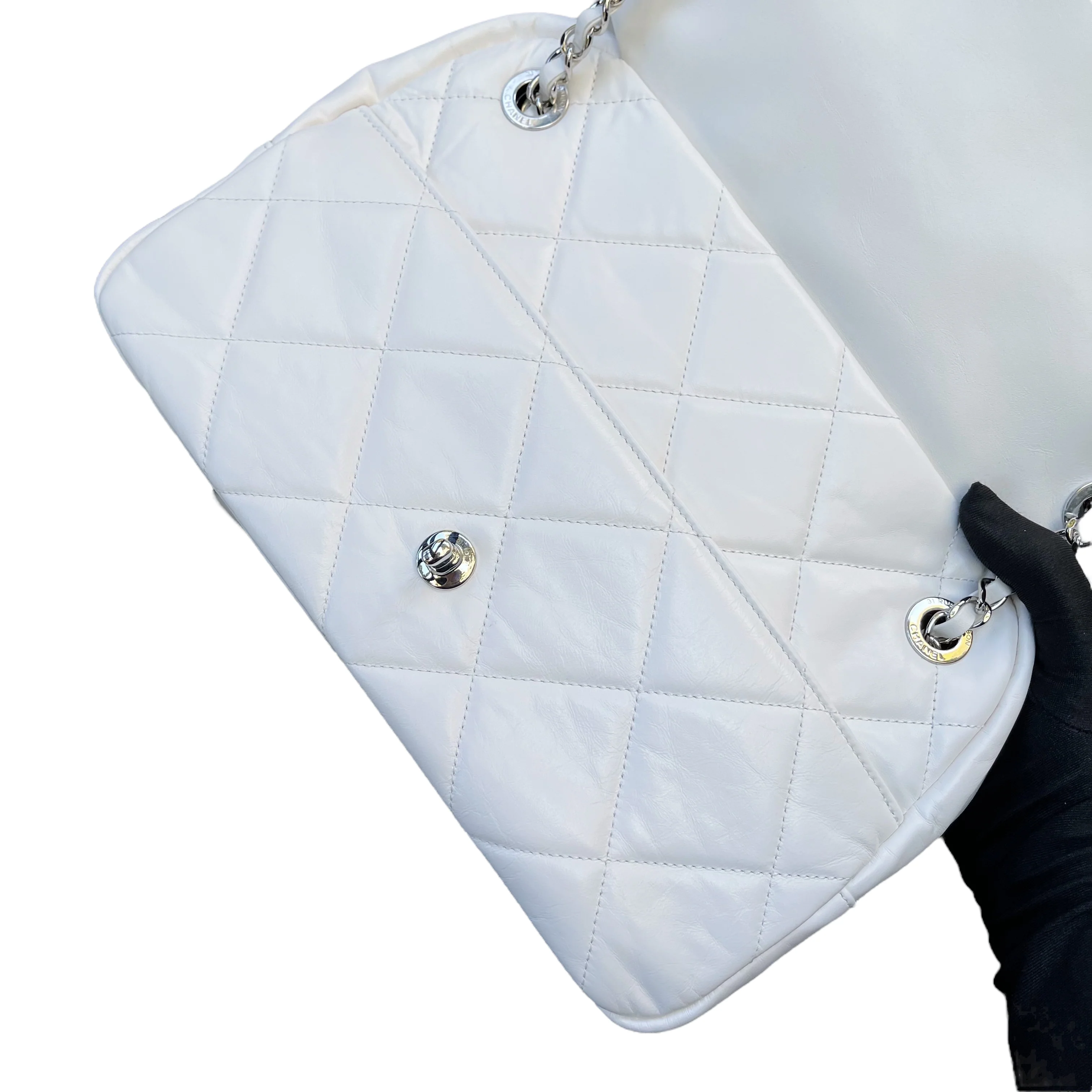 Aged Calfskin Quilted Express Bowling White SHW - Image 3
