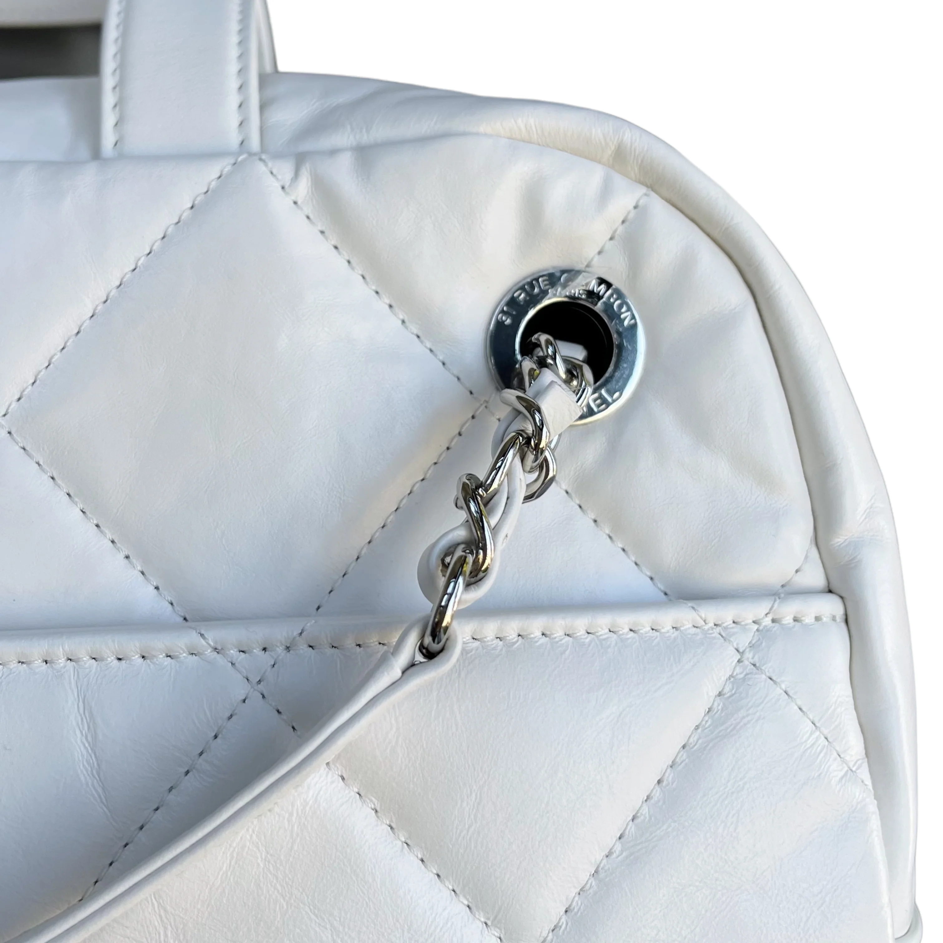 Aged Calfskin Quilted Express Bowling White SHW - Image 8