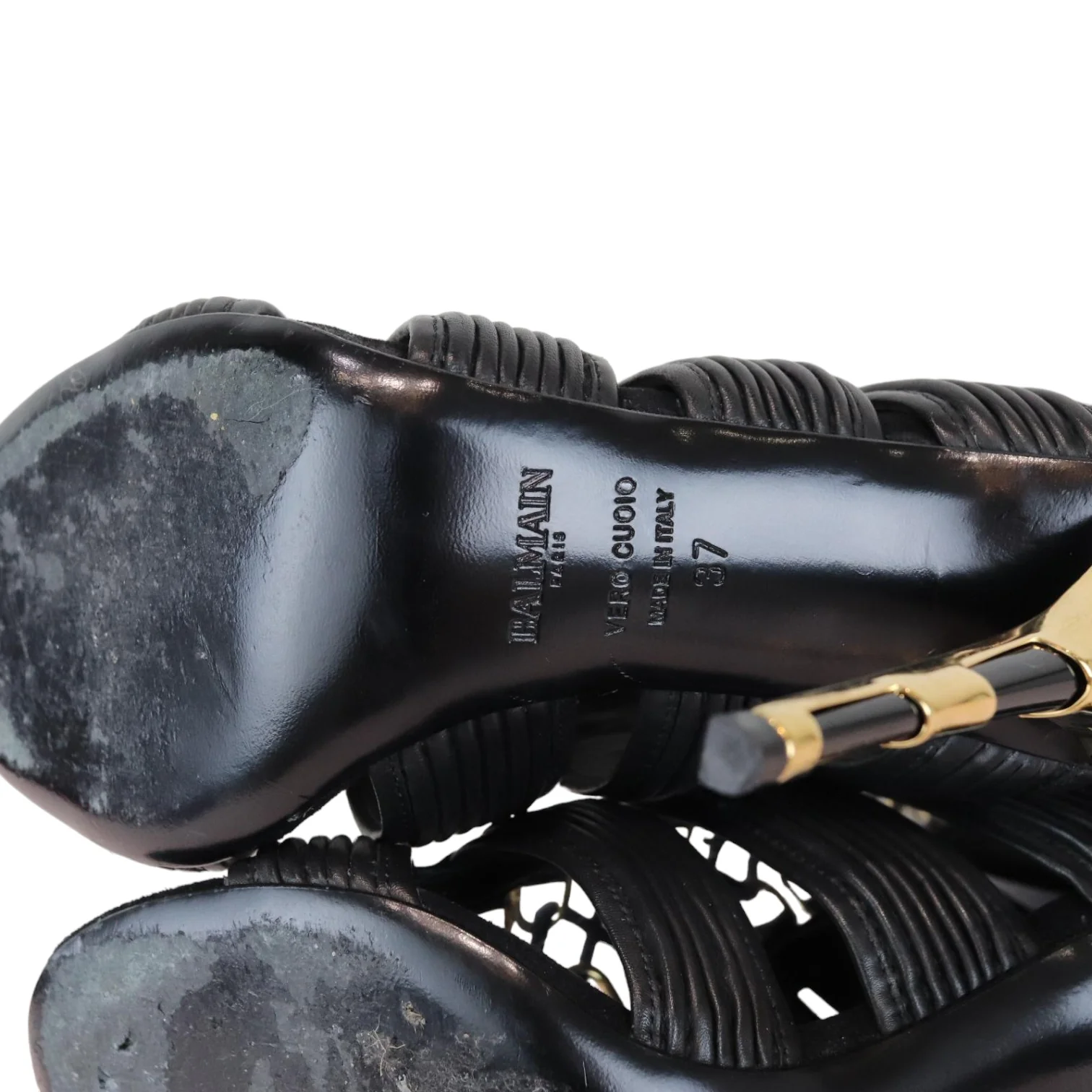 Lace Up Ankle Heels Black and Gold Size 37 - Image 2