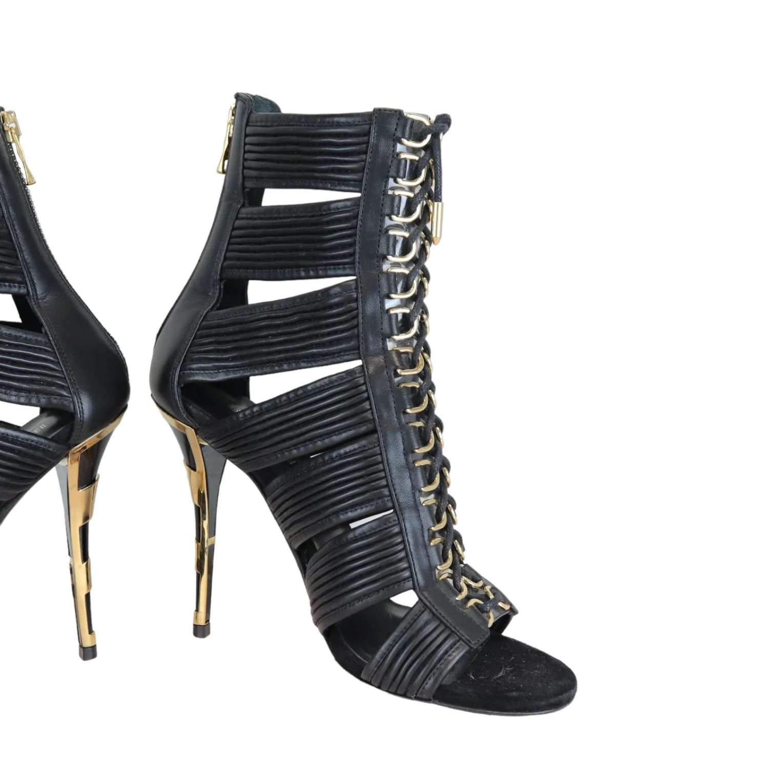 Lace Up Ankle Heels Black and Gold Size 37 - Image 4