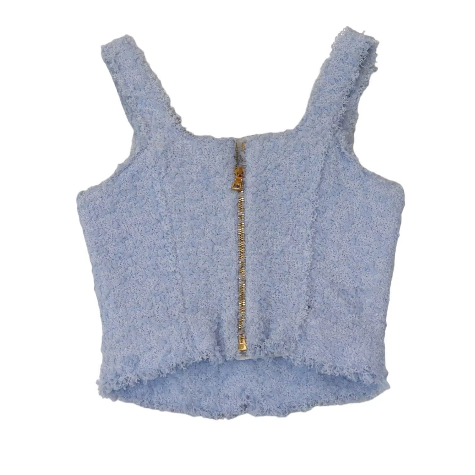 Tweed Button Crop Top Baby Blue Size 38 - Image 2