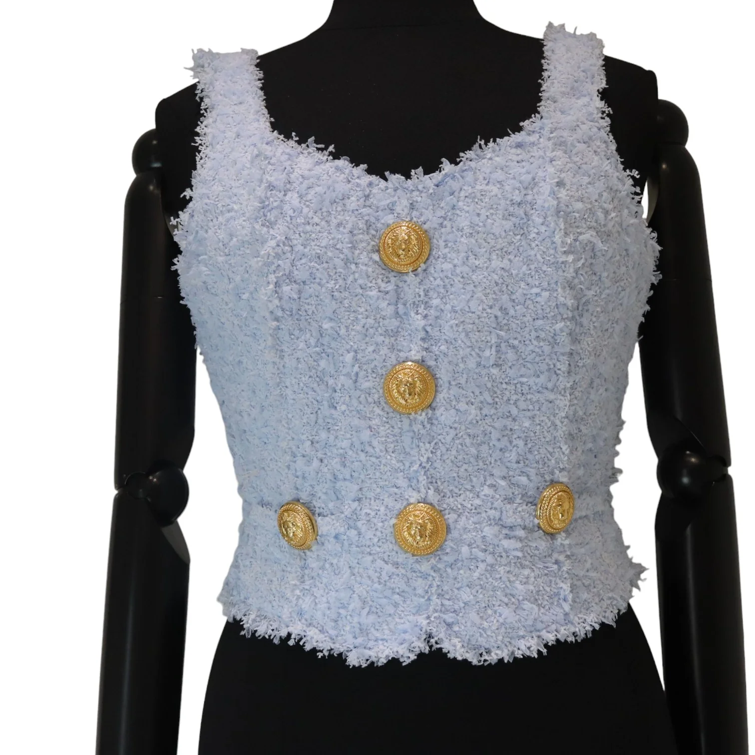 Tweed Button Crop Top Baby Blue Size 38 - Image 3