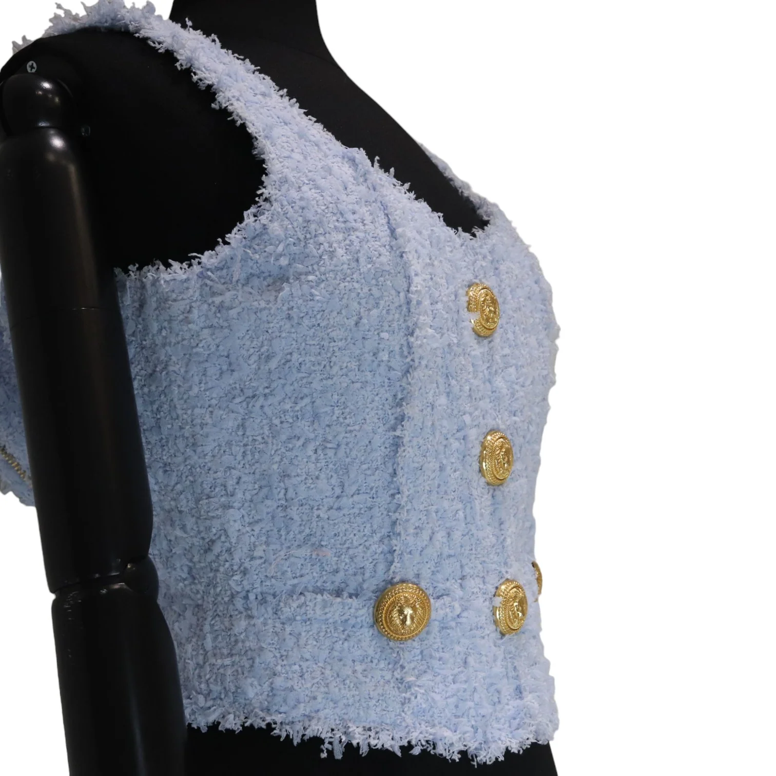Tweed Button Crop Top Baby Blue Size 38 - Image 4