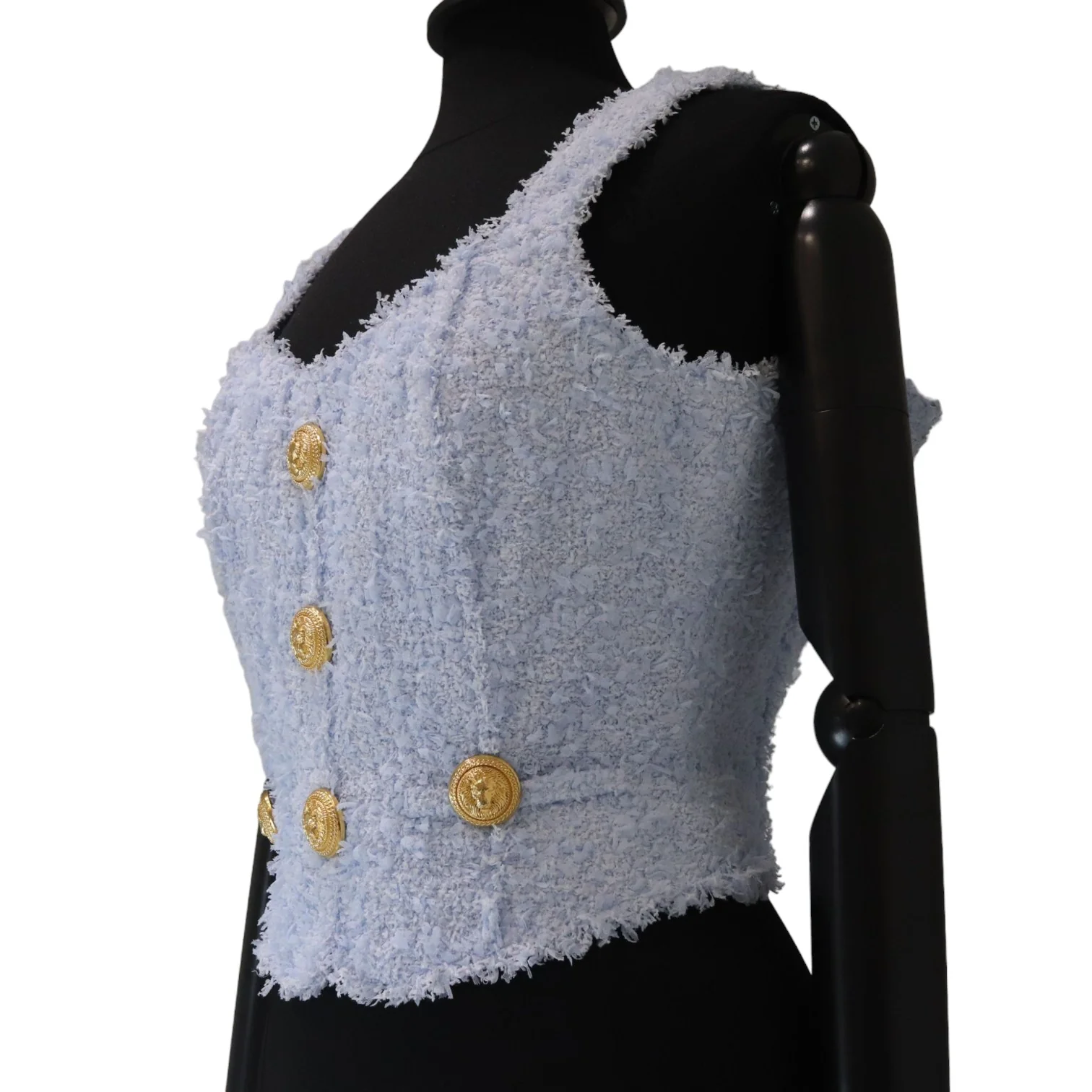 Tweed Button Crop Top Baby Blue Size 38 - Image 5