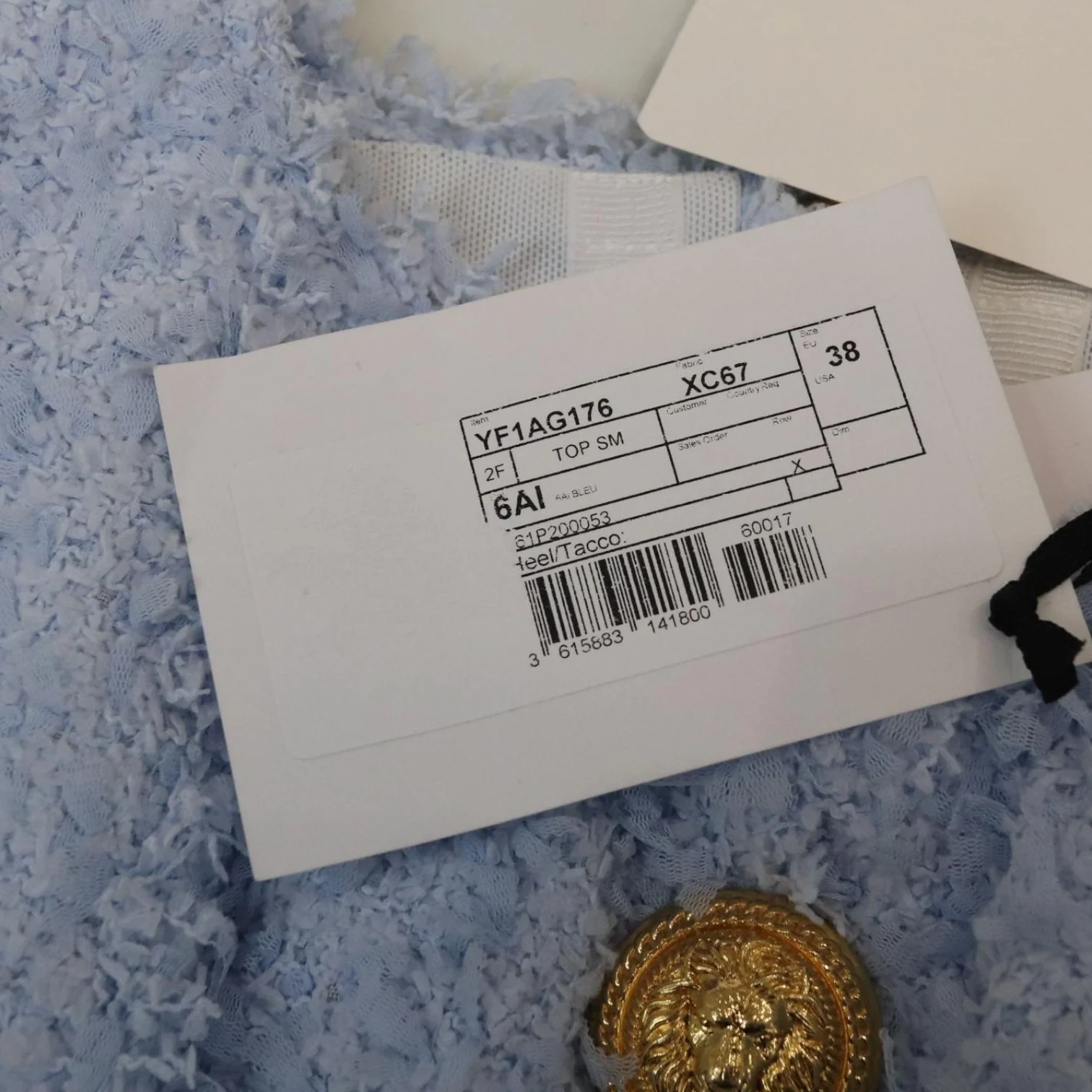 Tweed Button Crop Top Baby Blue Size 38 - Image 8