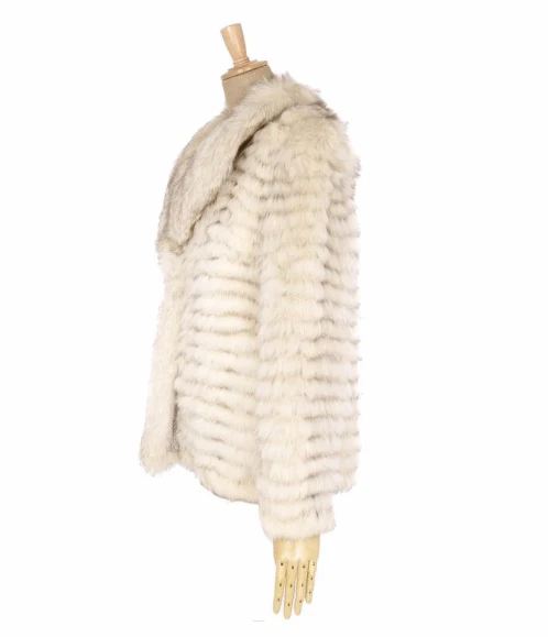 Tiered Blue Fox Fur Ladies Coat in White - Image 3
