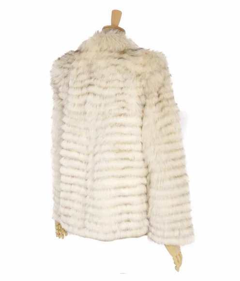 Tiered Blue Fox Fur Ladies Coat in White - Image 4