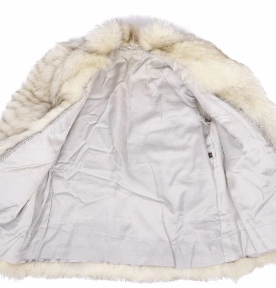 Tiered Blue Fox Fur Ladies Coat in White - Image 5