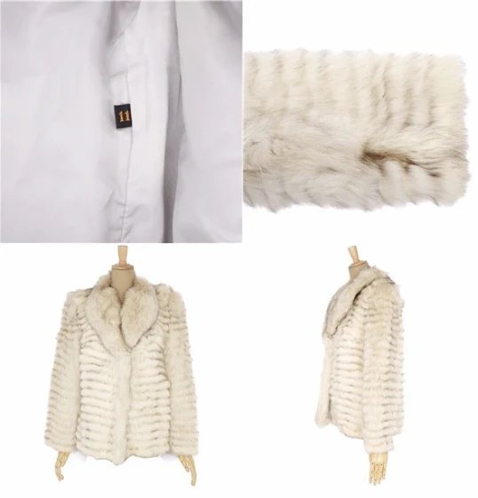 Tiered Blue Fox Fur Ladies Coat in White - Image 7