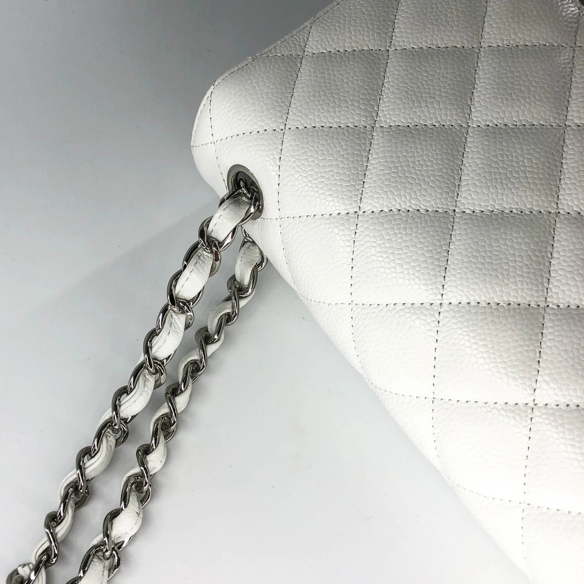 Caviar Double Flap Jumbo in White Caviar with SHW - Image 11