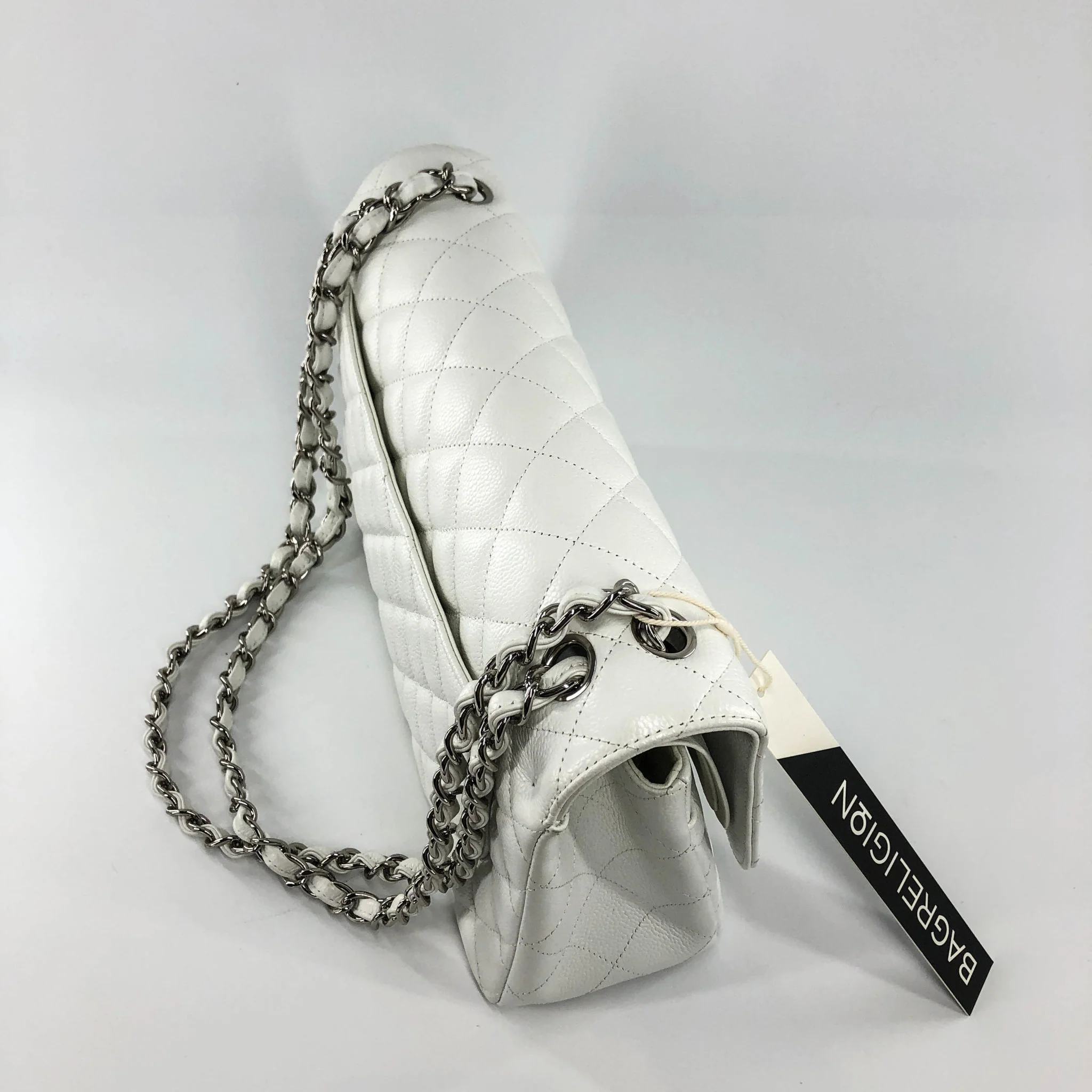 Caviar Double Flap Jumbo in White Caviar with SHW - Image 12