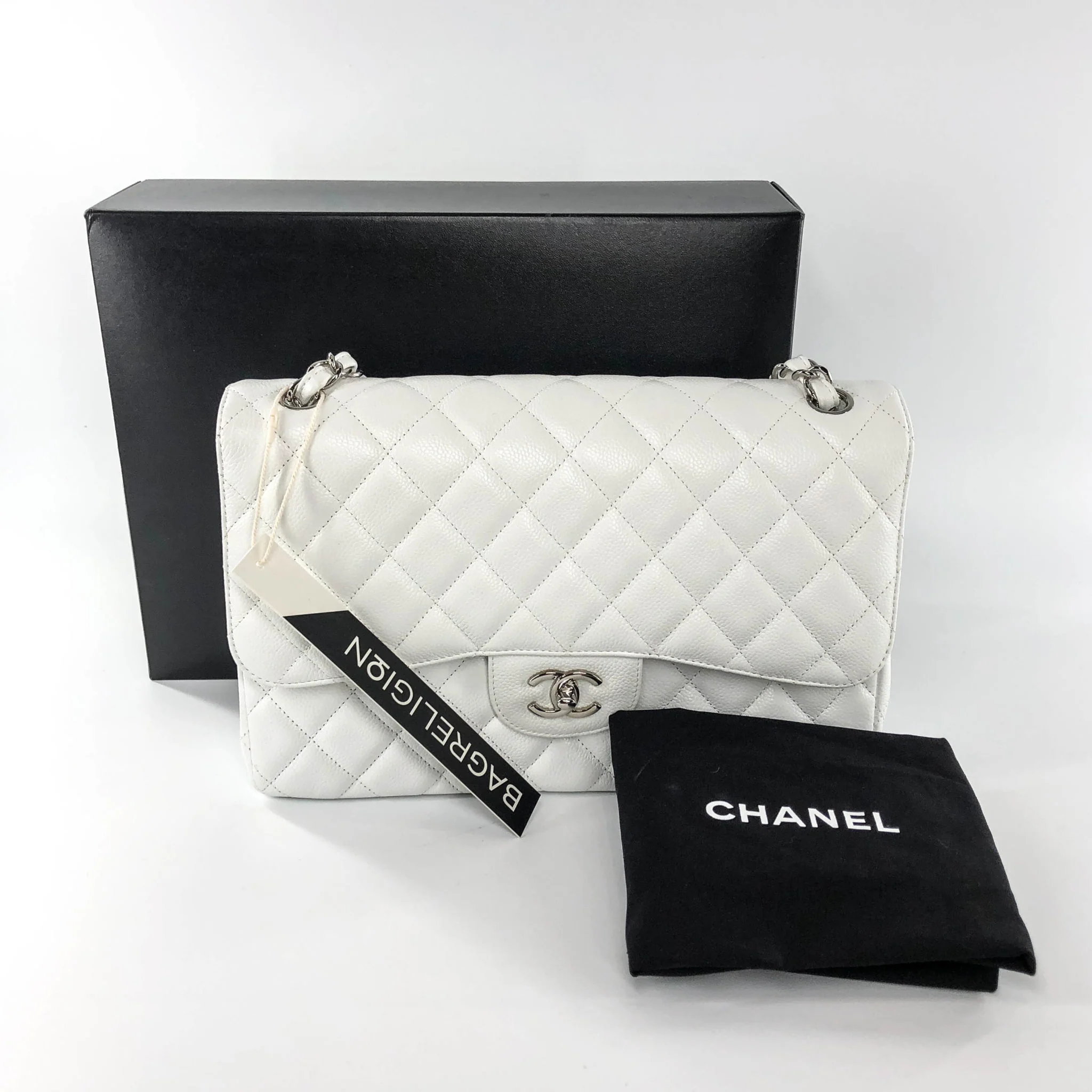 Caviar Double Flap Jumbo in White Caviar with SHW - Image 2