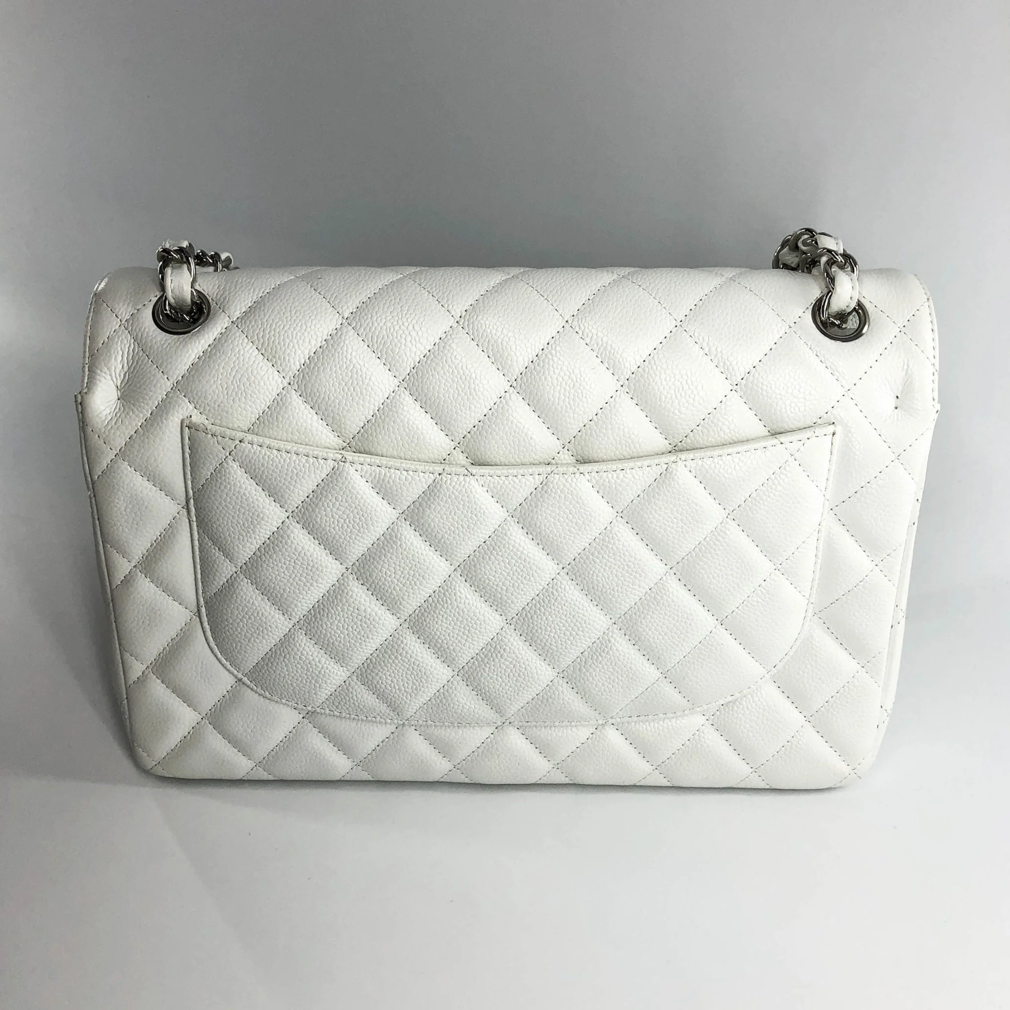 Caviar Double Flap Jumbo in White Caviar with SHW - Image 3