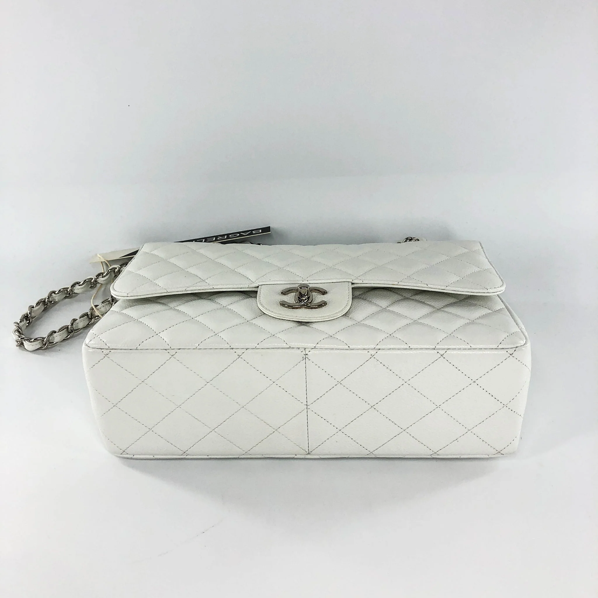Caviar Double Flap Jumbo in White Caviar with SHW - Image 4