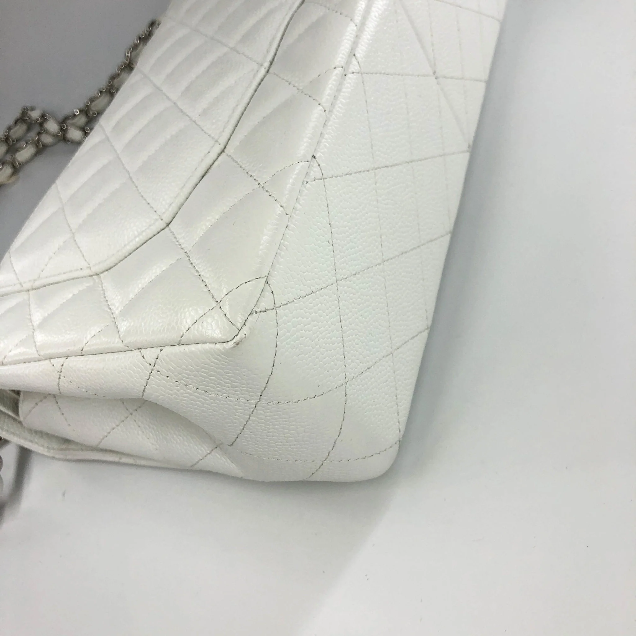 Caviar Double Flap Jumbo in White Caviar with SHW - Image 7