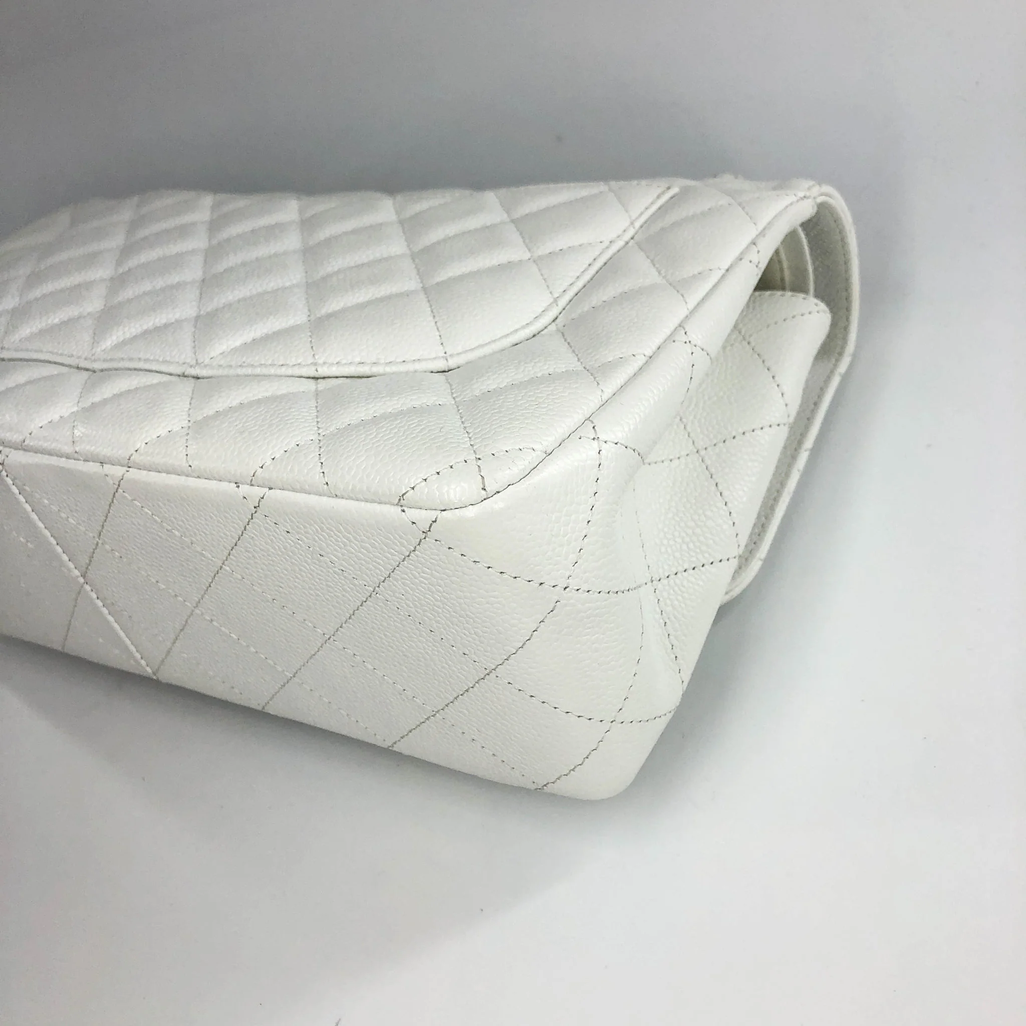 Caviar Double Flap Jumbo in White Caviar with SHW - Image 8