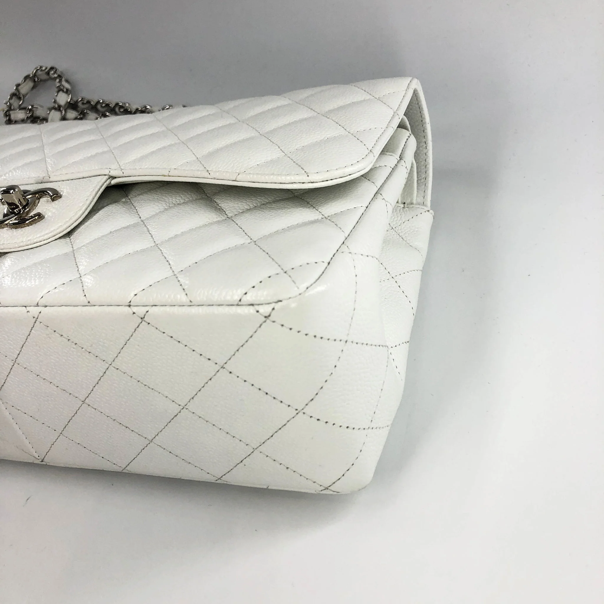 Caviar Double Flap Jumbo in White Caviar with SHW - Image 9