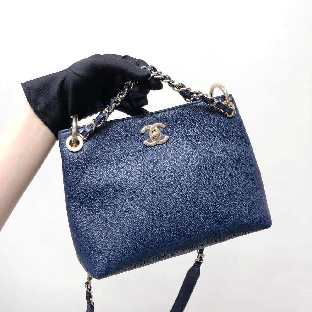 Caviar Hobo Bag Navy Blue - Image 3