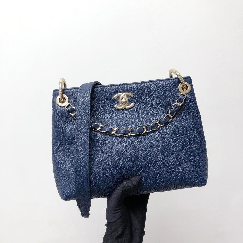 Caviar Hobo Bag Navy Blue - Image 4