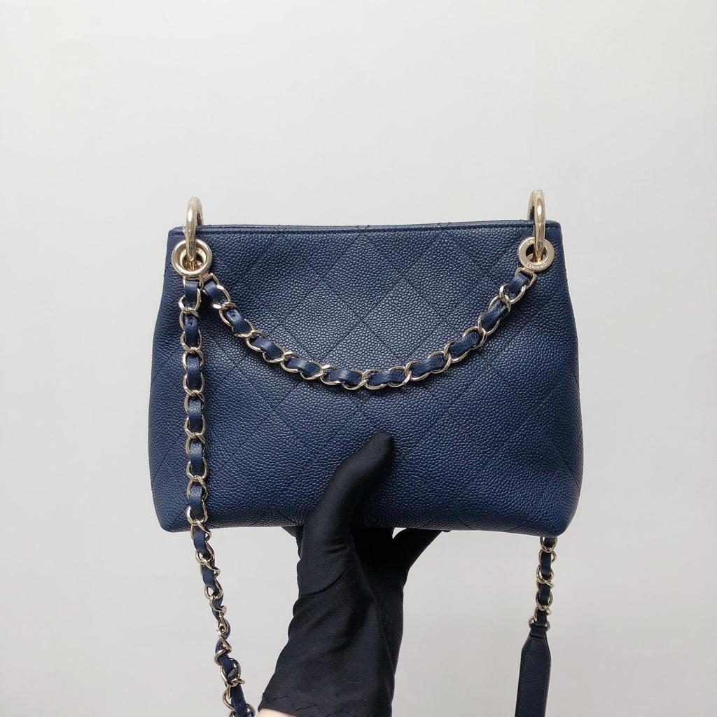 Caviar Hobo Bag Navy Blue - Image 6