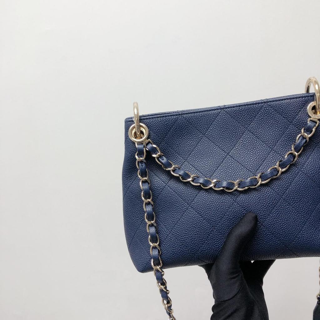 Caviar Hobo Bag Navy Blue - Image 8