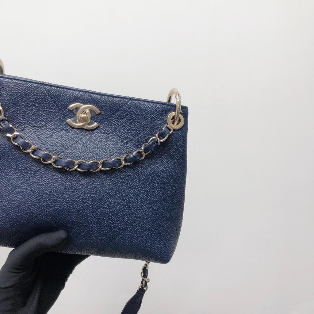 Caviar Hobo Bag Navy Blue - Image 9