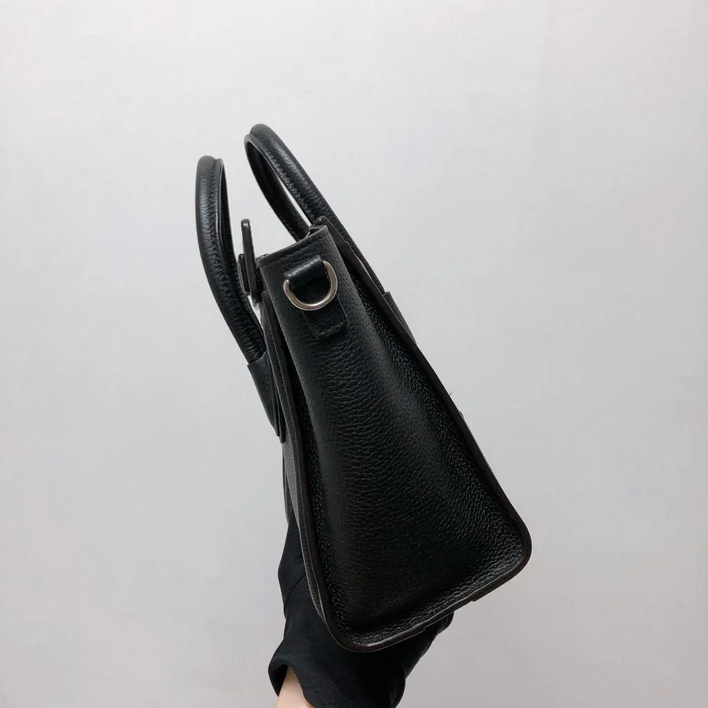 Drummed Leather Nano Luggage Tote Black - Image 10