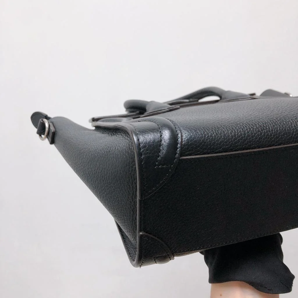 Drummed Leather Nano Luggage Tote Black - Image 11