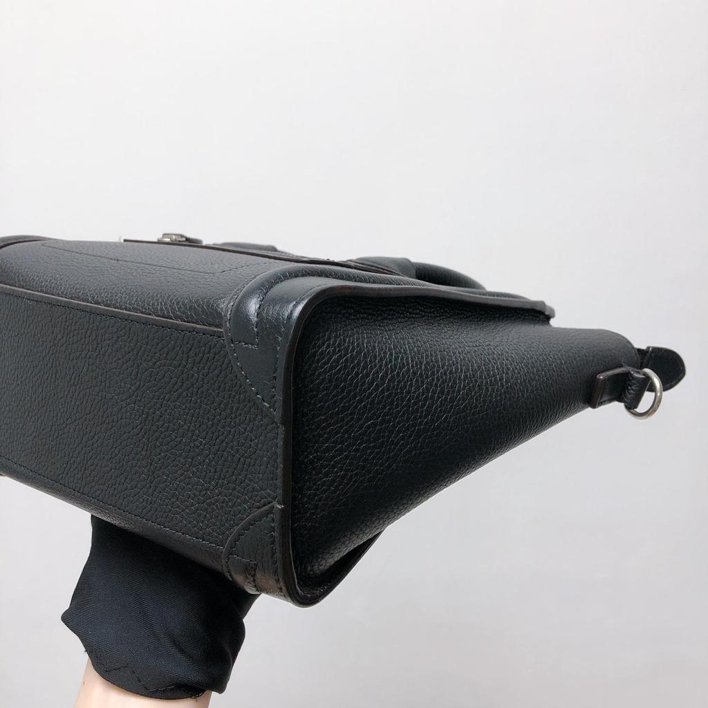 Drummed Leather Nano Luggage Tote Black - Image 14