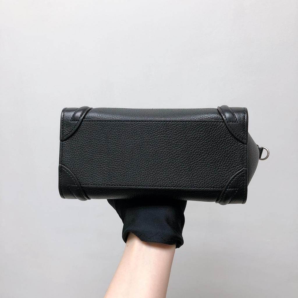 Drummed Leather Nano Luggage Tote Black - Image 17