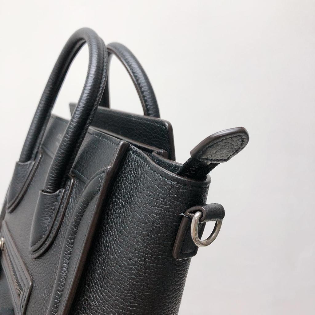 Drummed Leather Nano Luggage Tote Black - Image 18