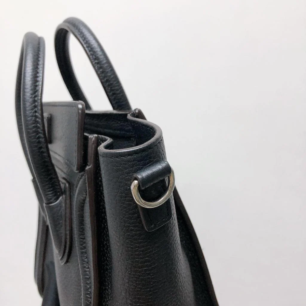 Drummed Leather Nano Luggage Tote Black - Image 19