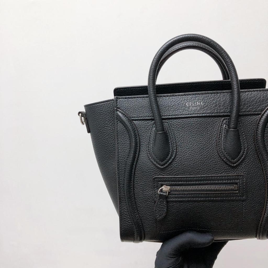Drummed Leather Nano Luggage Tote Black - Image 2