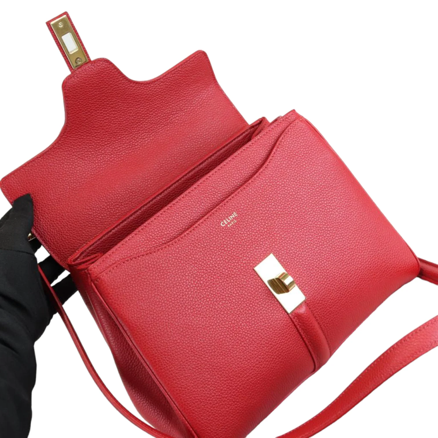 Grained Calfskin Small 16 Top Handle Red GHW - Image 16
