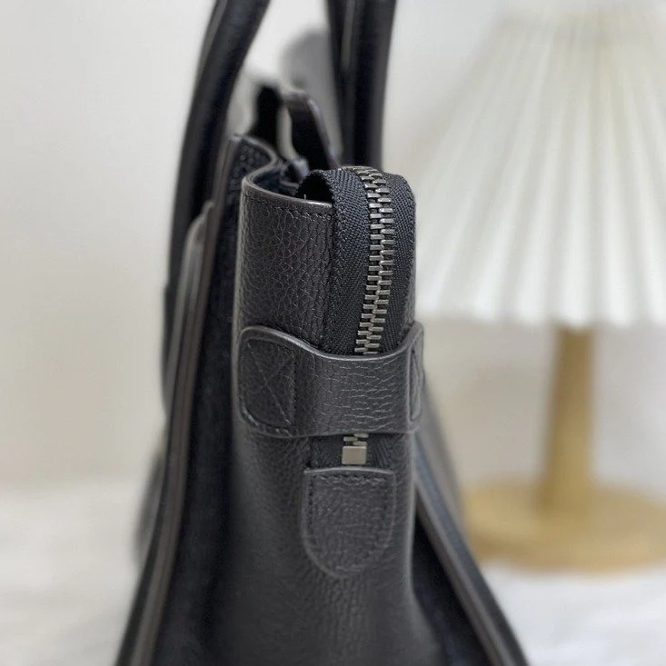 Luggage Tote Micro Pebbled Leather Black - Image 5