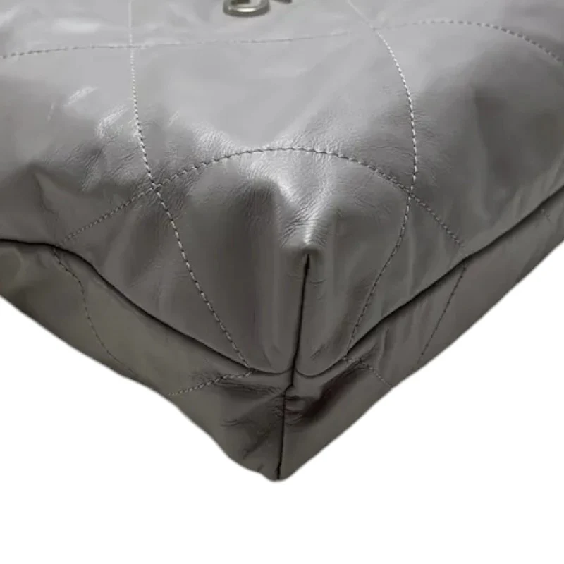 22 Small Shiny Calfskin Quilted Grey SHW - Image 10