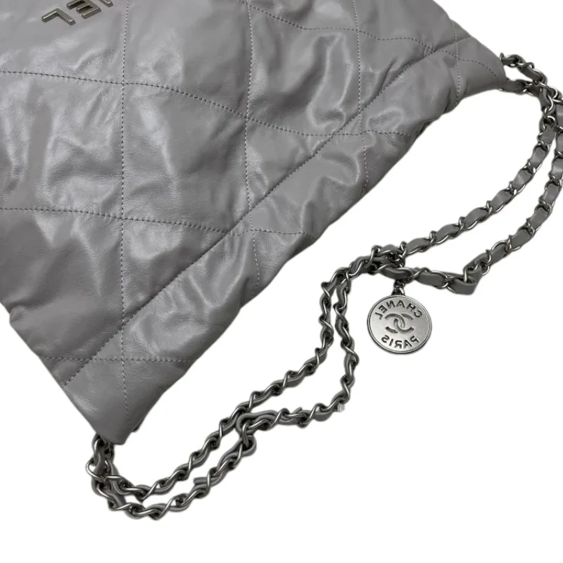 22 Small Shiny Calfskin Quilted Grey SHW - Image 14