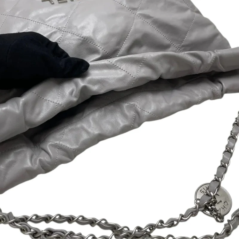 22 Small Shiny Calfskin Quilted Grey SHW - Image 15