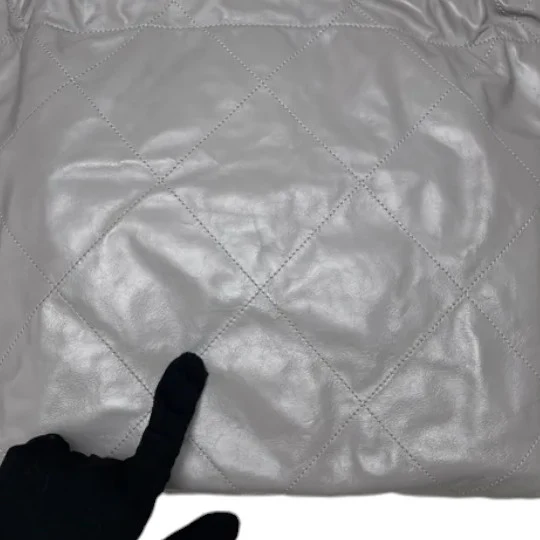 22 Small Shiny Calfskin Quilted Grey SHW - Image 16