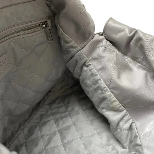22 Small Shiny Calfskin Quilted Grey SHW - Image 28