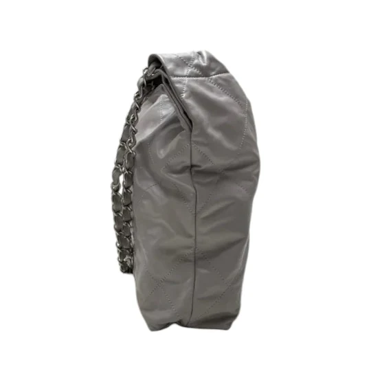22 Small Shiny Calfskin Quilted Grey SHW - Image 5