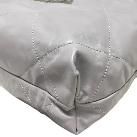 22 Small Shiny Calfskin Quilted Grey SHW - Image 8