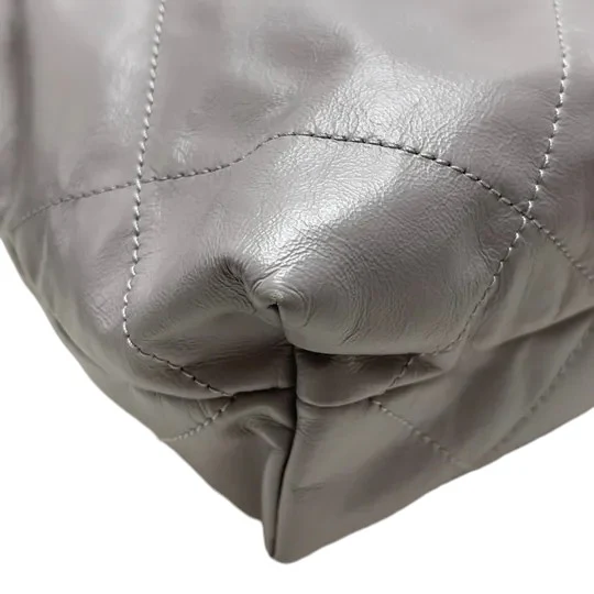22 Small Shiny Calfskin Quilted Grey SHW - Image 9