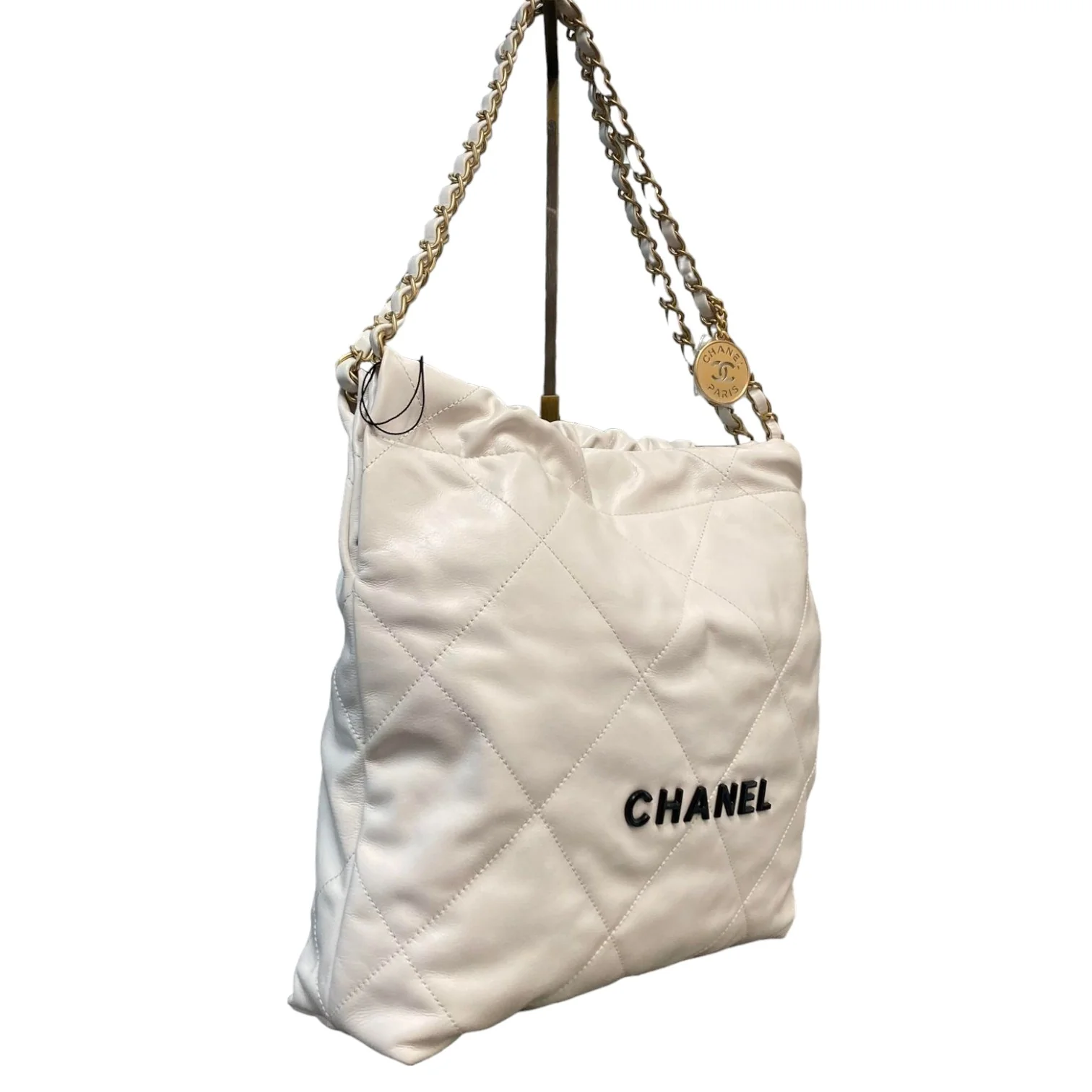 22 Small Shiny Calfskin Quilted White GHW - Image 4