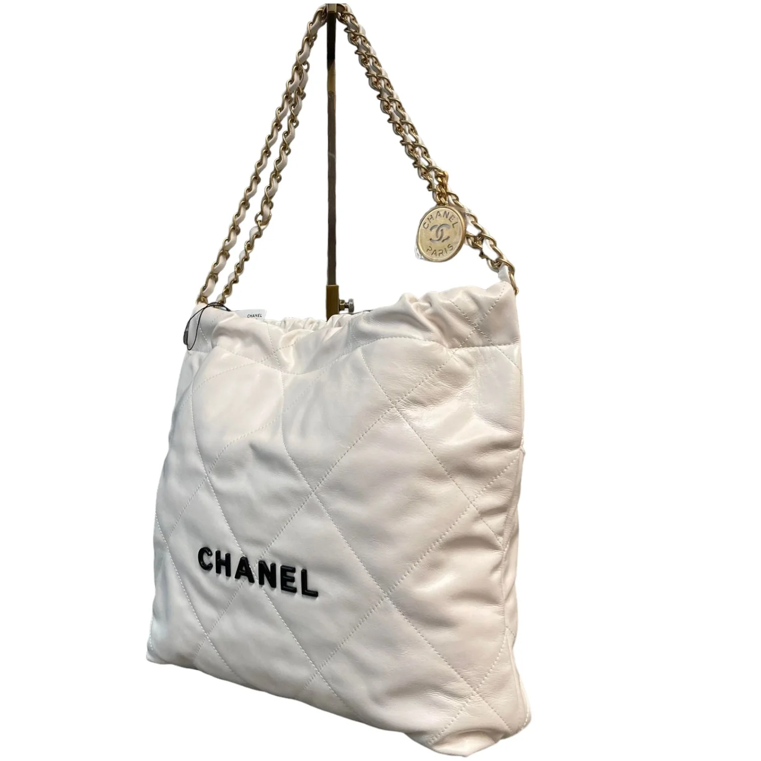22 Small Shiny Calfskin Quilted White GHW - Image 5
