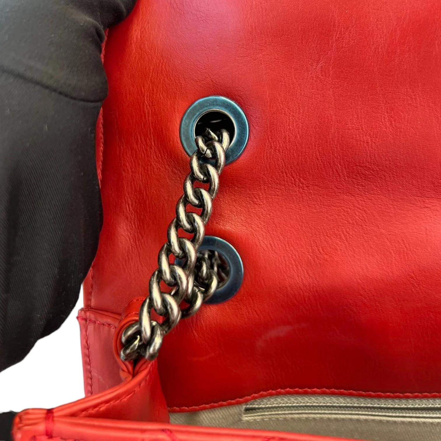 2.55 Reissue 227 Flap Aged Calfskin Embossed Logo Quilted Red RHW - Image 17