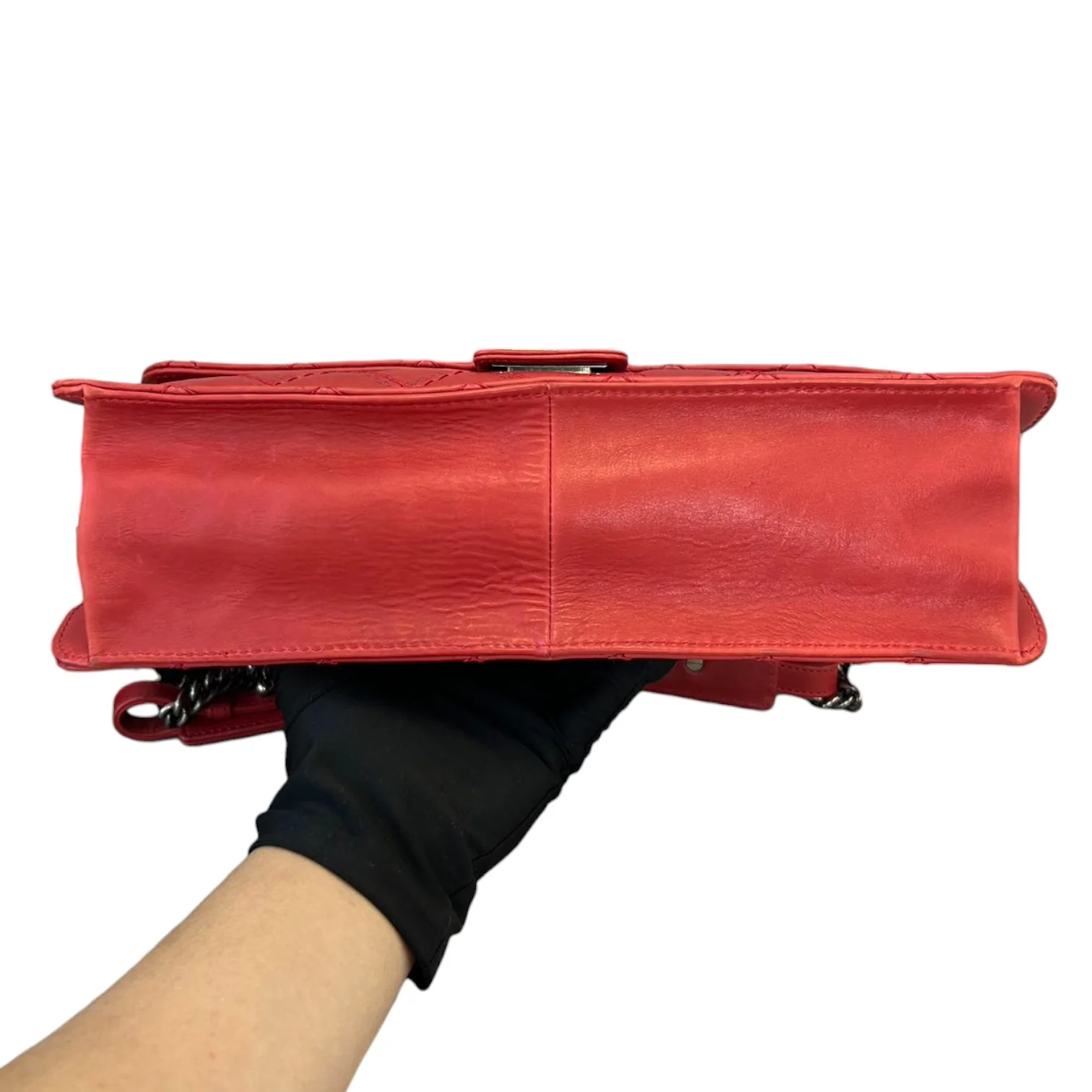 2.55 Reissue 227 Flap Aged Calfskin Embossed Logo Quilted Red RHW - Image 3
